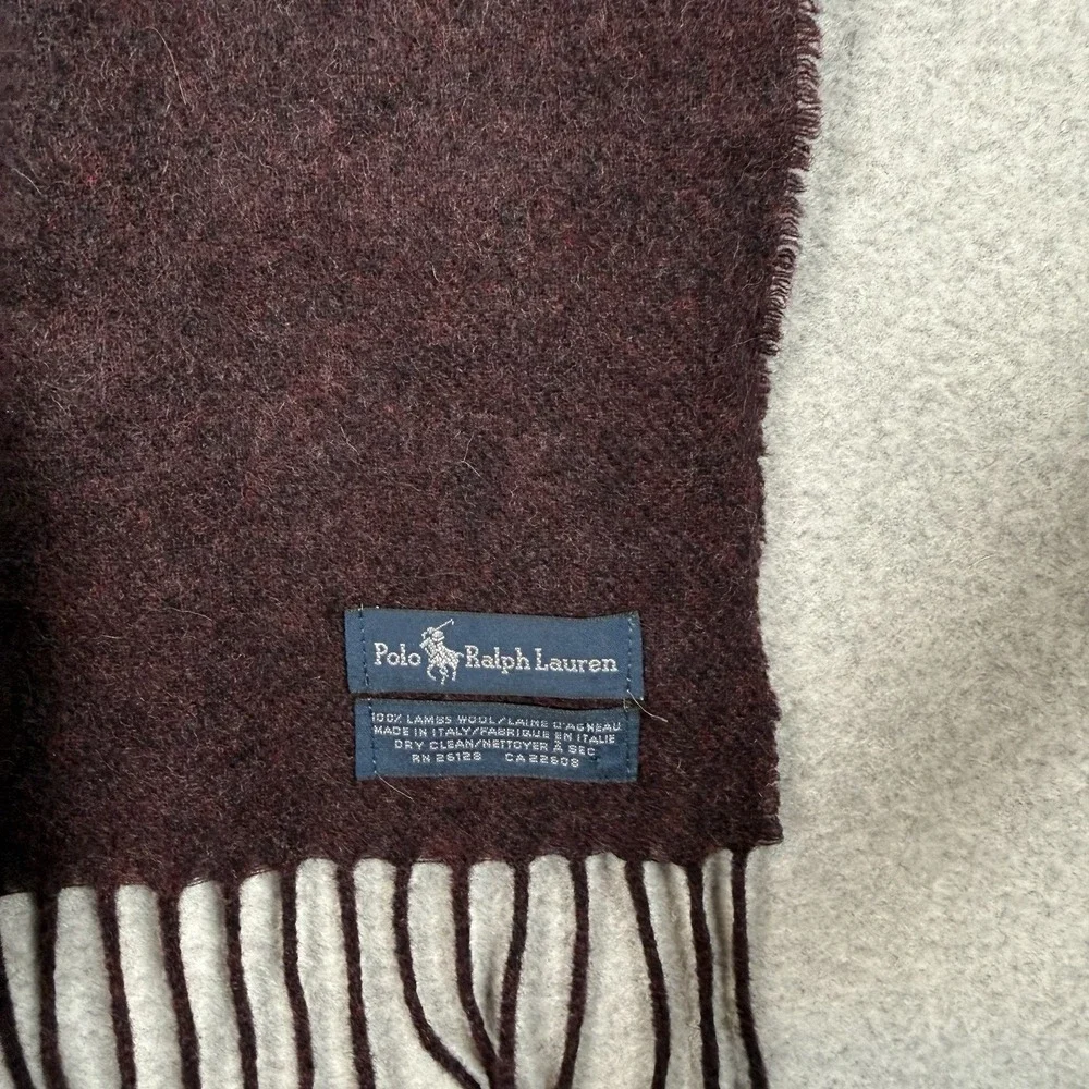 Polo Ralph Lauren Scarf Vintage 90s Maroon Lambs Wool Big Pony